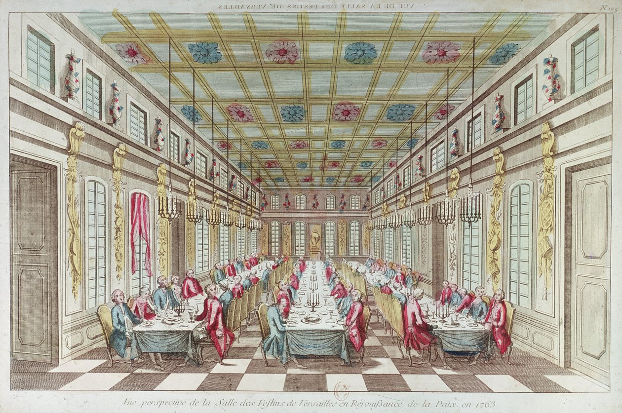 Fest ges på Chateau de Versailles för att fira freden i slutet av sjuåriga kriget, 1763 av French School