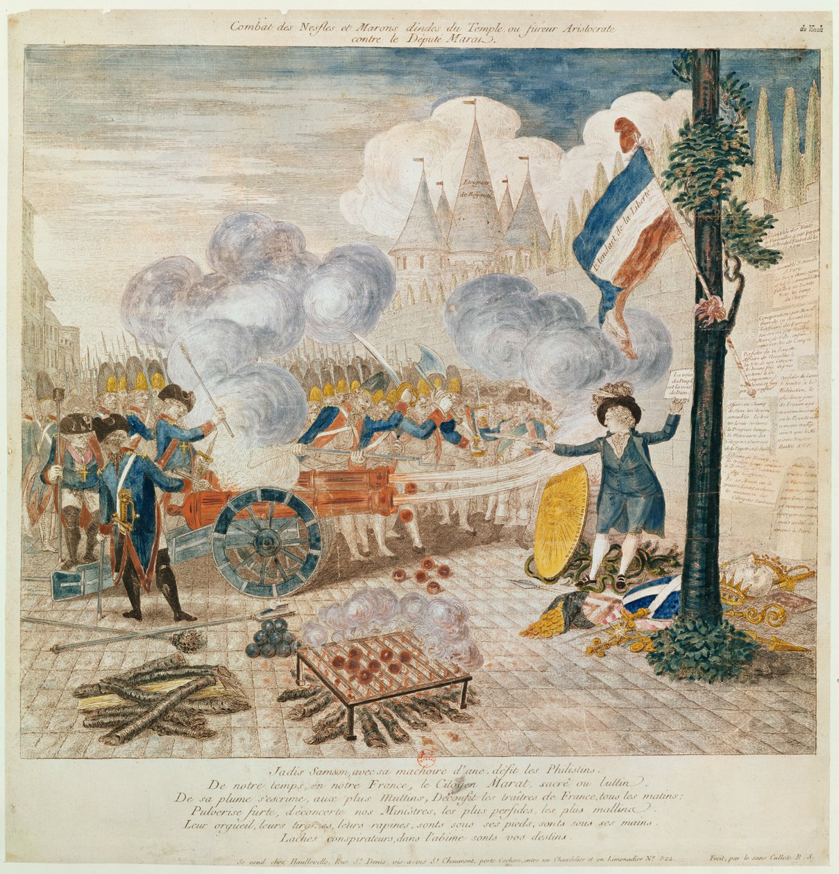 Fight of the Indian Medlars and Chestnuts (färggravyr) av French School
