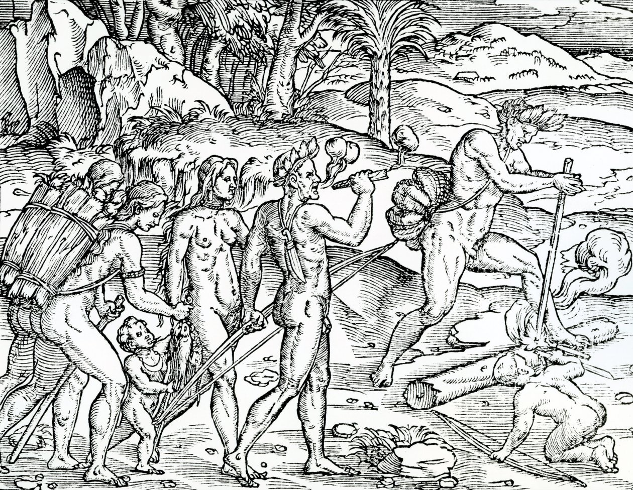 Fiskescen, Brasilien, illustration från Singularities of France Antarctique, av Andre de Thevet, 1558 av French School