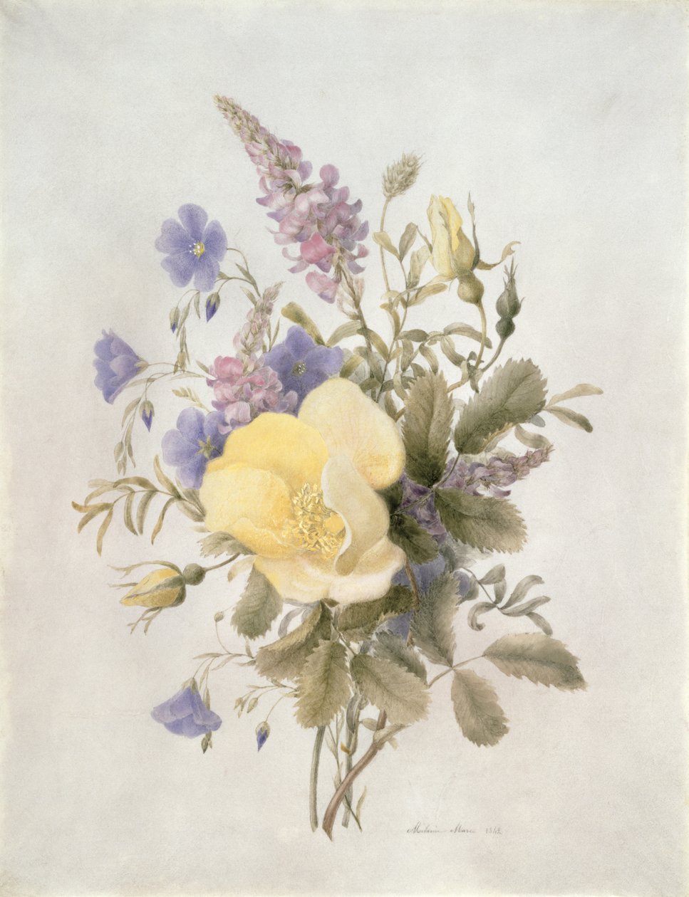 Blommor med en gul ros, 1840 (wc på papper) av French School