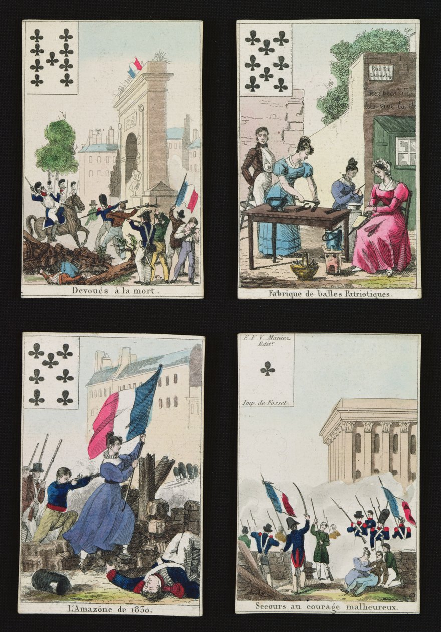 Fyra spelkort till minne av hjältarna från juli 1830, 1831 av French School