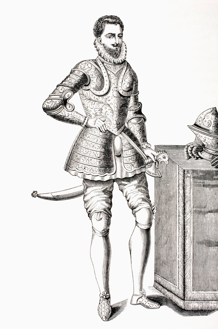 Francis, hertig av Anjou och Alencon, klädd i 1500-talsdamascener, från 