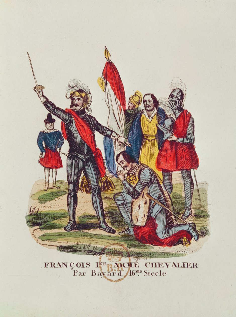 Francois I (1494-1547) kung av Frankrike och Pierre du Terrail (1476-1524) Chevalier Bayard, efter slaget vid Marignan 1515, 1841 av French School