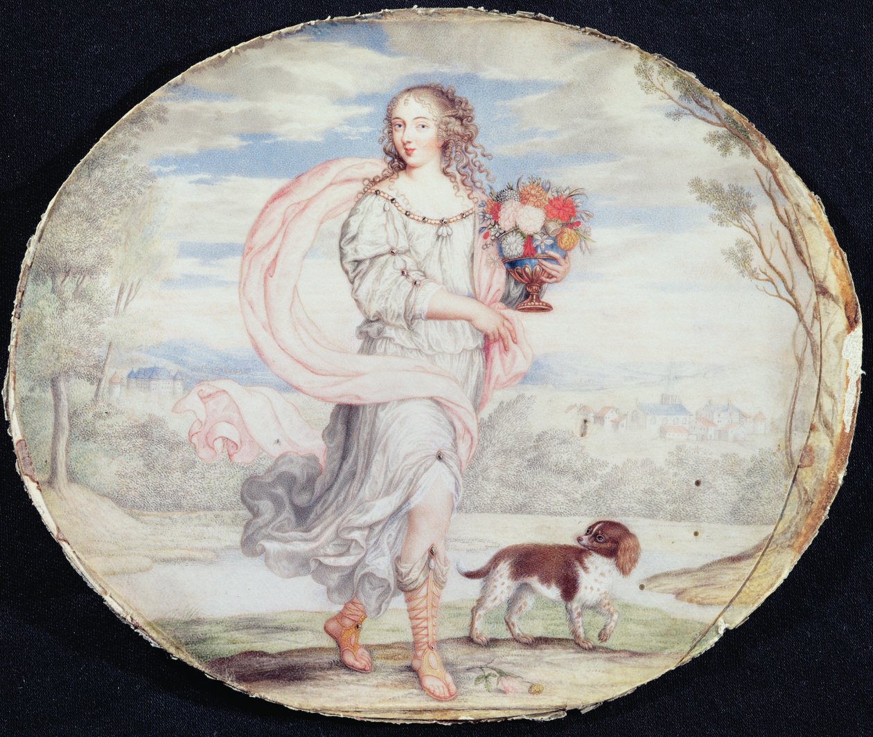 Francoise Louis de la Baume le Blanc (1644-1710) Mademoiselle de la Valliere (gouache på veläng på kortet) av French School