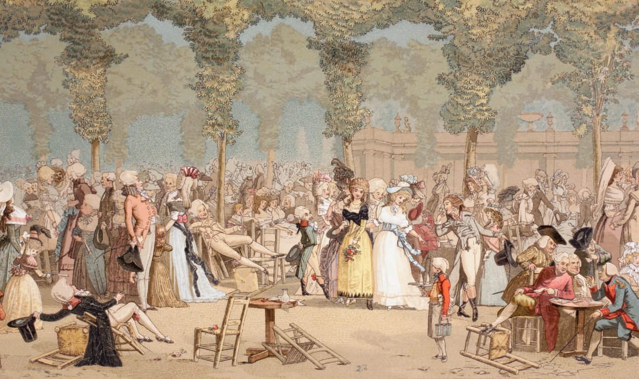 Trädgård på Palais-Royal i 1700-talets Paris, 1875 av French School