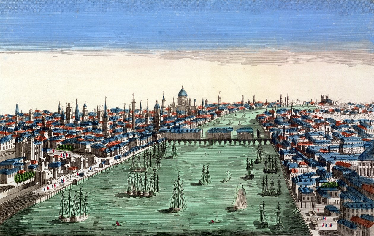General View of London (färgad etsning) av French School