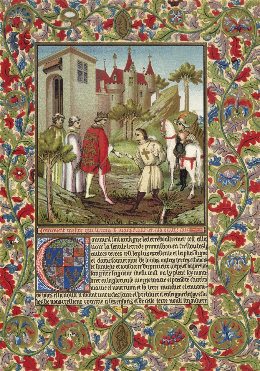 Guillaume de Mandeville, 3:e earl av Essex, möter Richard Lejonhjärta (kromolitografi) av French School