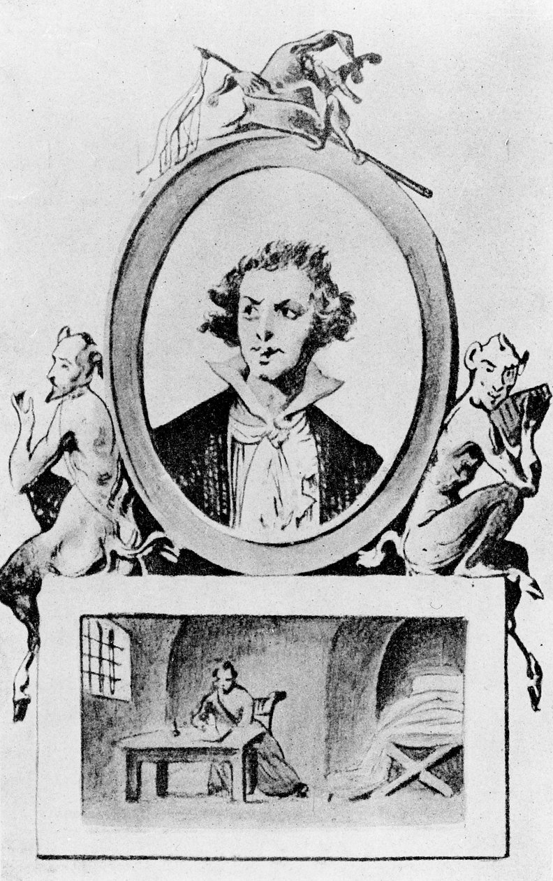 Imaginärt porträtt av markisen de Sade (1740-1814) ca 1814-15 av French School