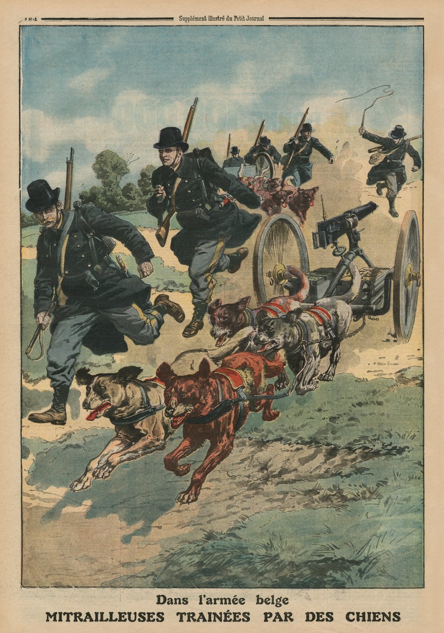 I den belgiska armén, maskingevär dragna av hundar, framsidans illustration från 