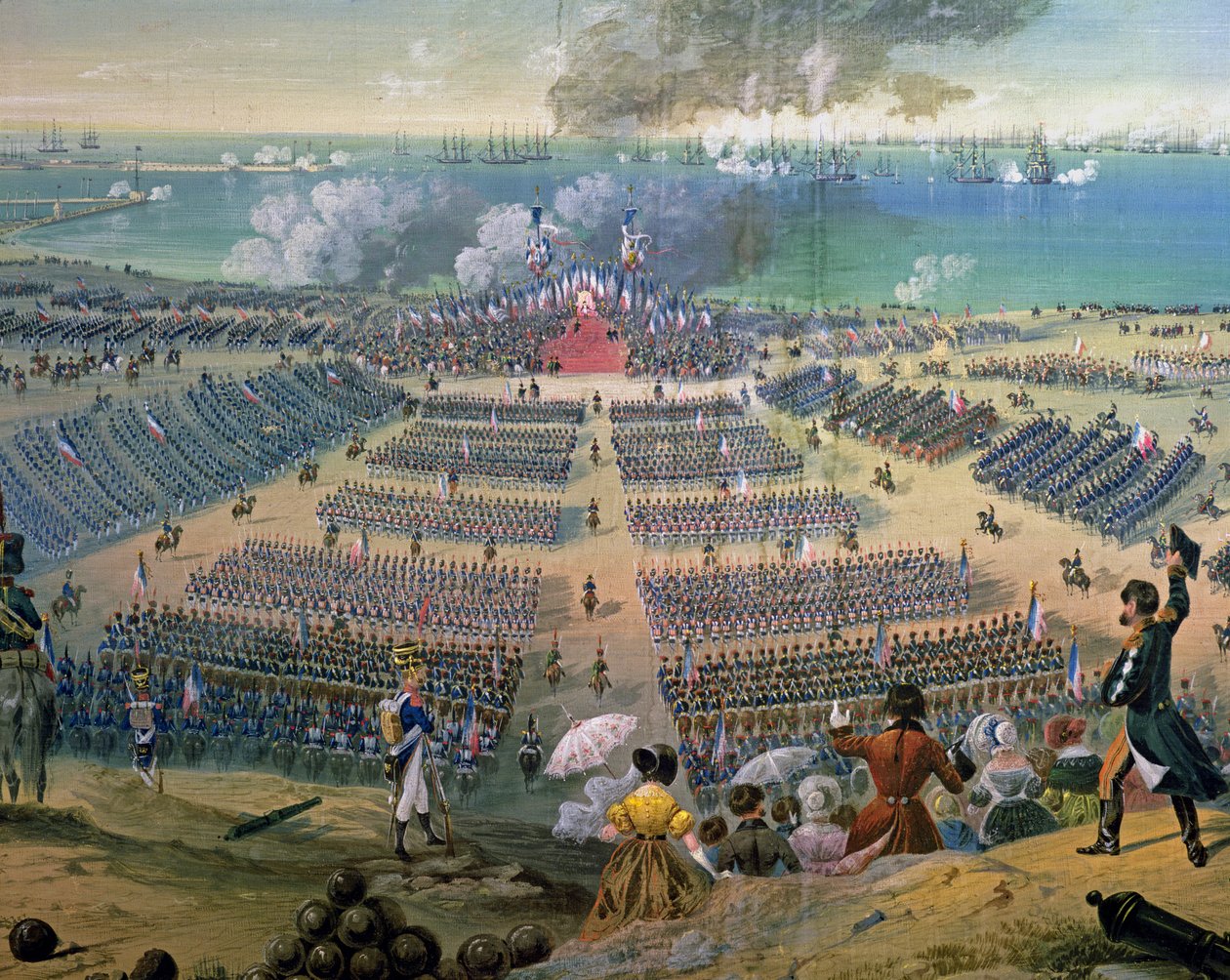 Inspektera trupperna i Boulogne, 15 augusti 1804 av French School