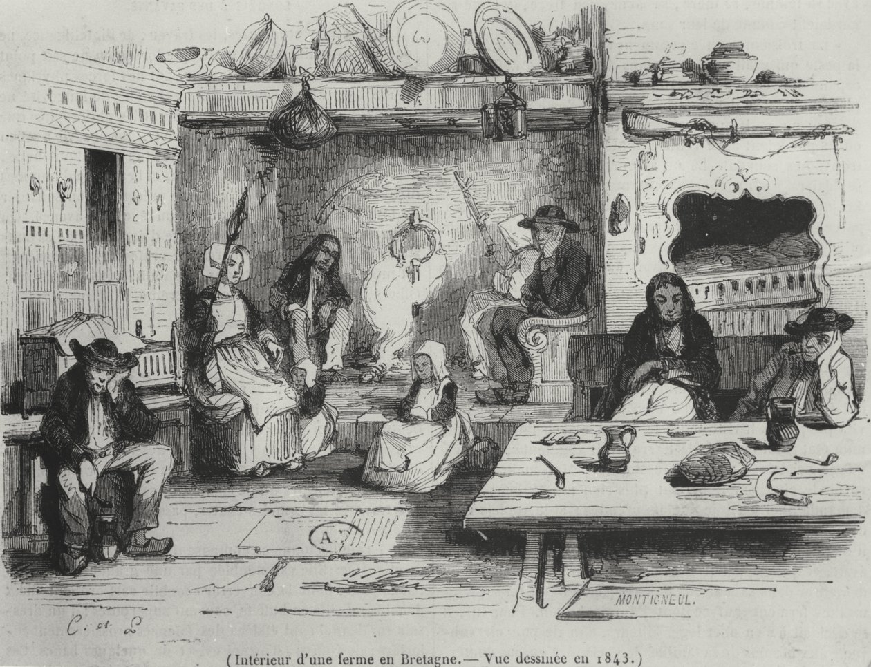 Interiör av en gård i Bretagne, 1843 av French School
