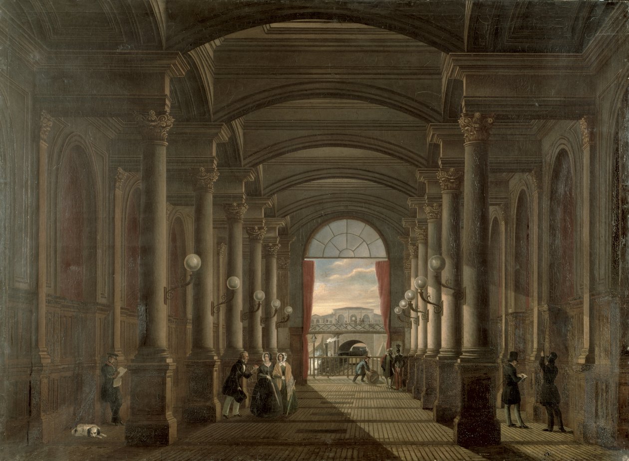 Interiören i Gare Saint-Lazare av French School