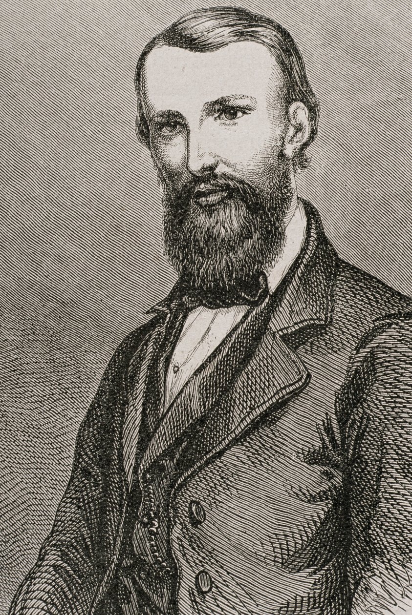 John William Wills (1834-61), engelsk upptäcktsresande, från "Le Tour du Monde", publicerad i Paris, 1860-talet av French School