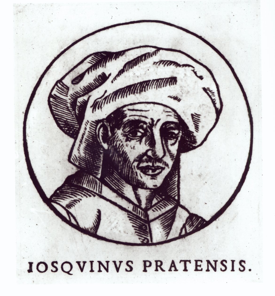 Josquin des Pres (ca 1440-1521) graverad från ett verk i St. Gudule-katedralen, Bryssel av French School