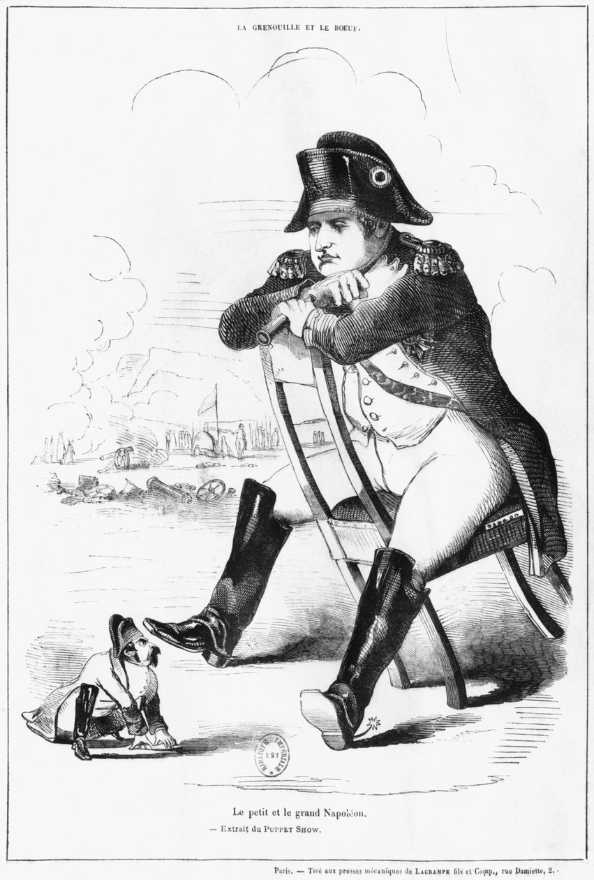 La Grenouille et le Boeuf: Den lilla och den store Napoleon I, karikatyr från "The Puppet Show" av French School