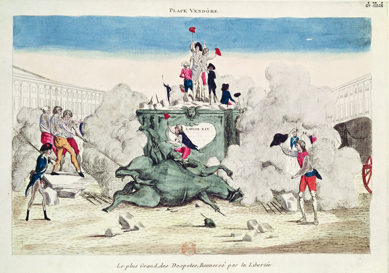 Frihed vælter statuen af den største despot på Place Vendome den 11. august 1792, 1792 sverige av French School