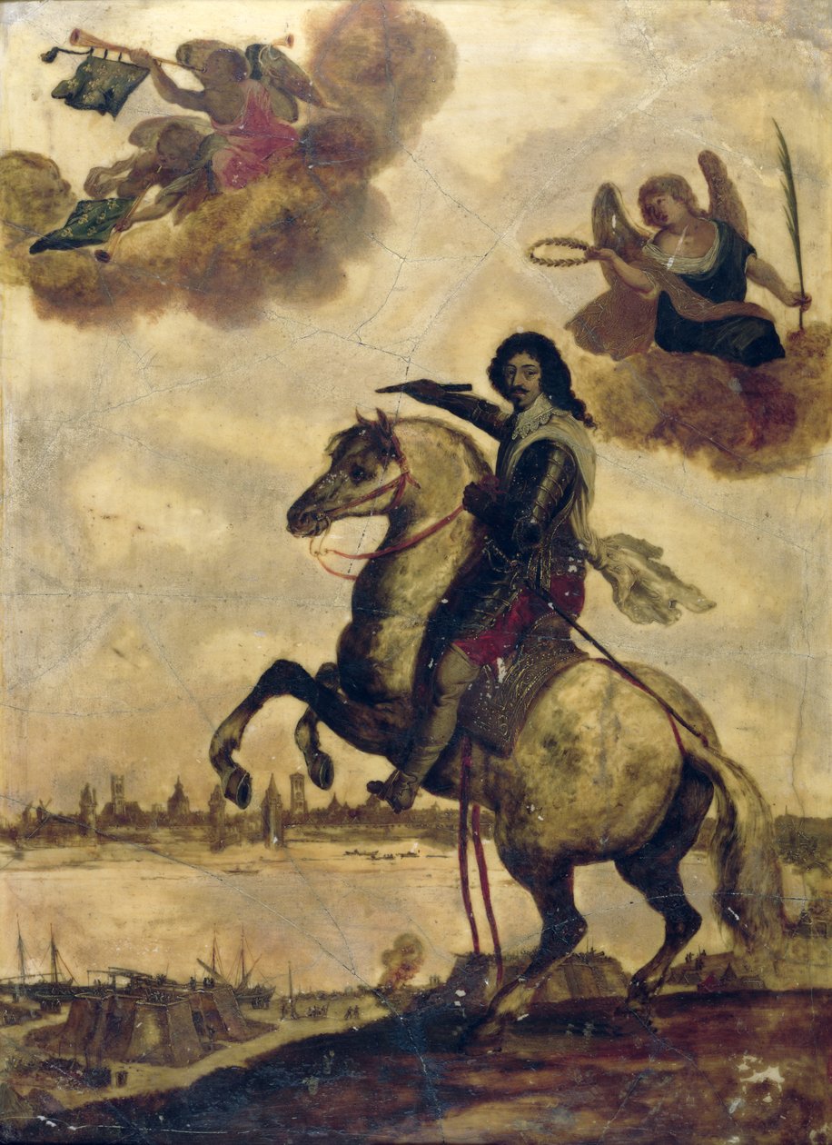 Ludvig XIII (1601-43) vid belägringen av La Rochelle av French School