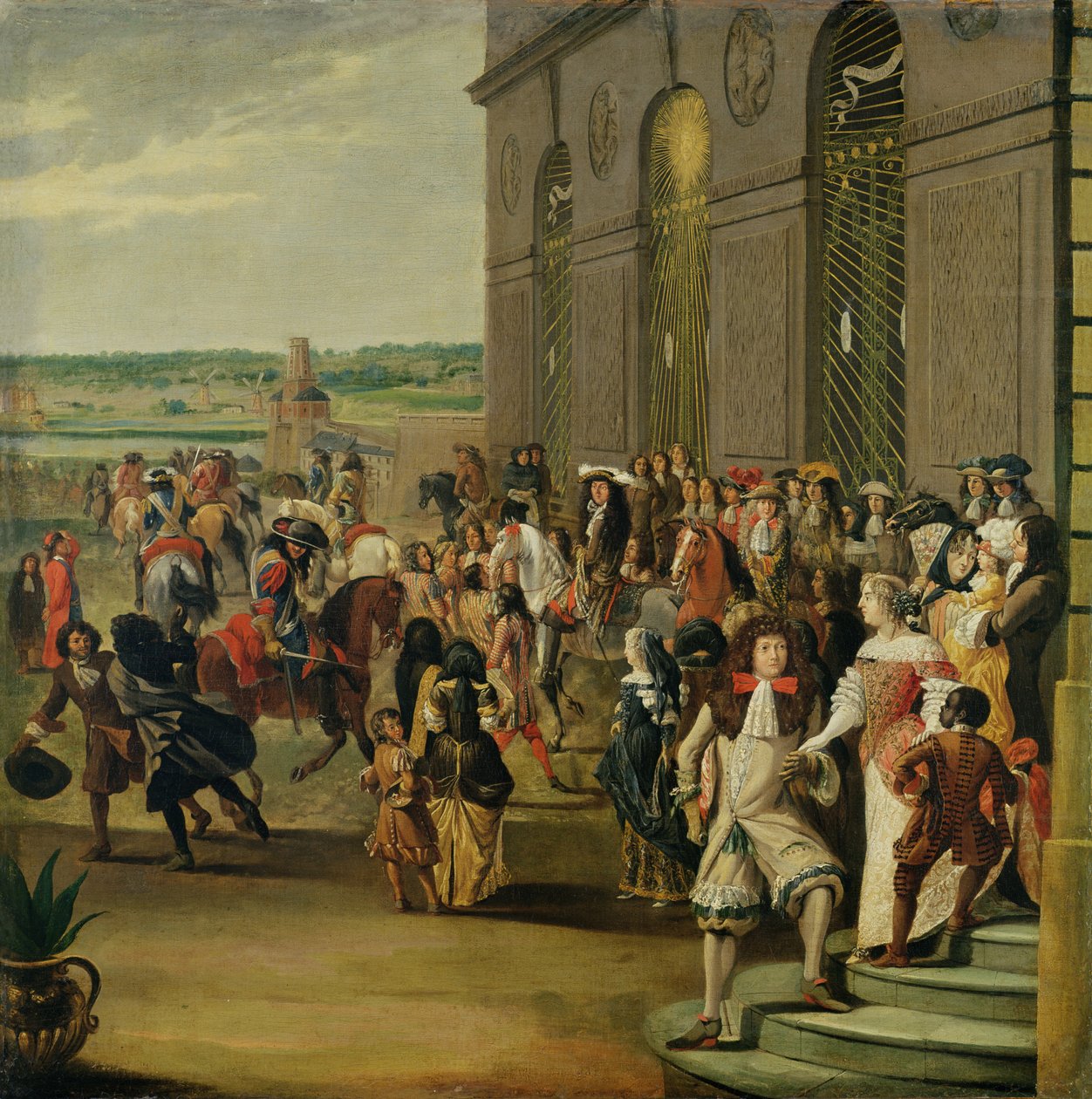 Ludvig XIV (1638-1715) framför Thetis-grottan i Versailles, 1675 av French School