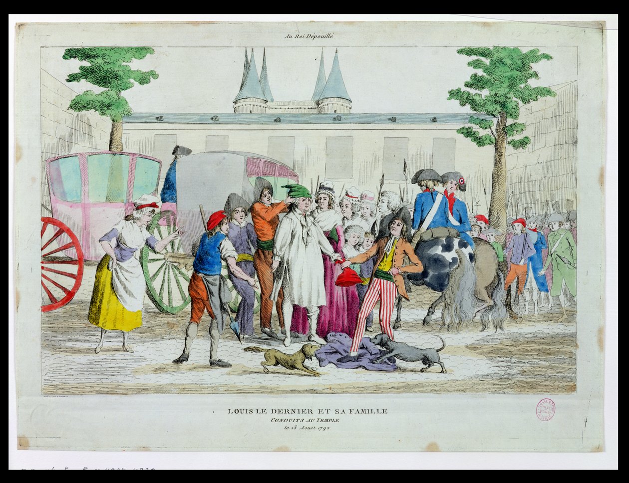 Ludvig XVI (1754-93) och hans familj fördes till templet, 13 augusti 1792 av French School