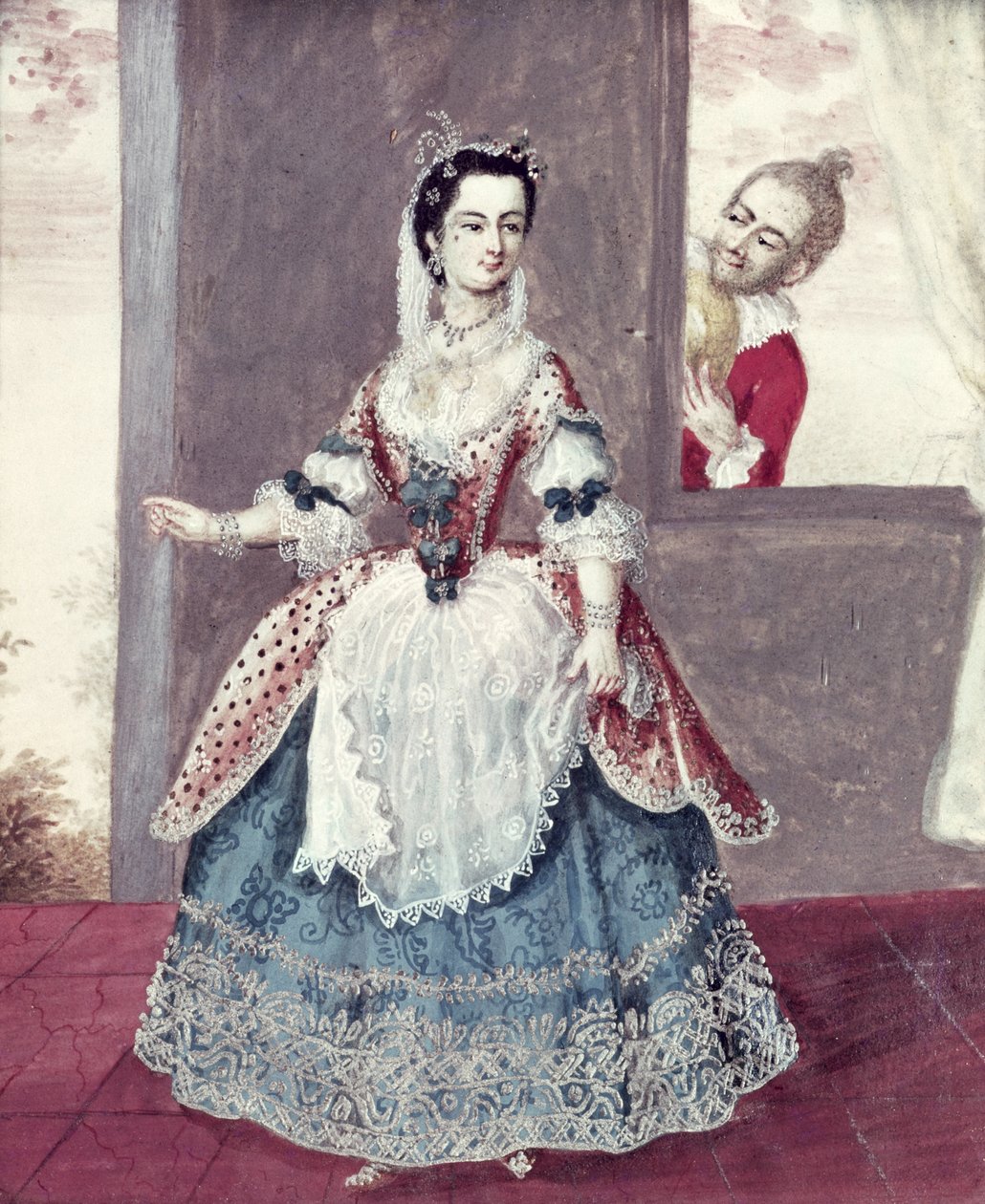 Mademoiselle Contat (1760-1813) i rollen som Suzanne i "Figaros äktenskap" av French School
