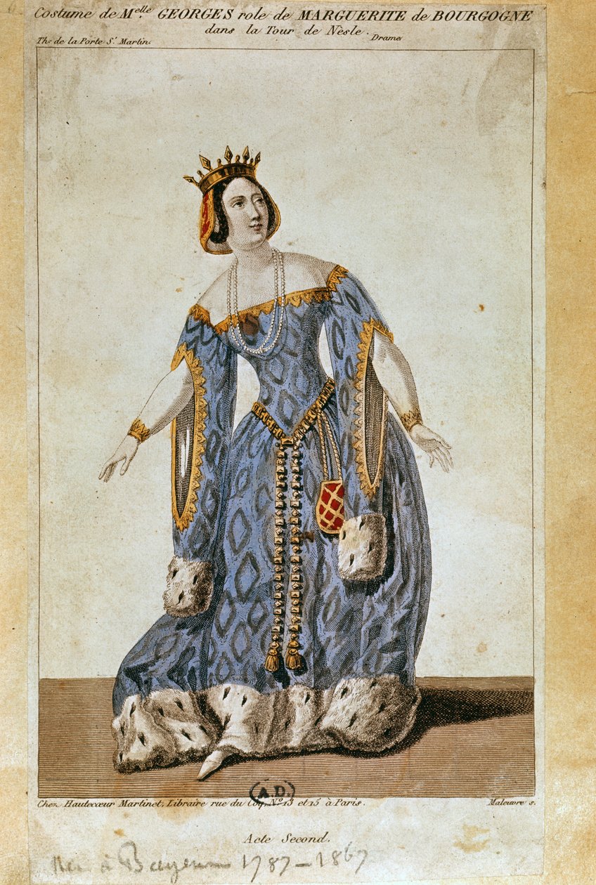 Mademoiselle George som Marguerite i akt II av "La Tour de Nesles" av French School