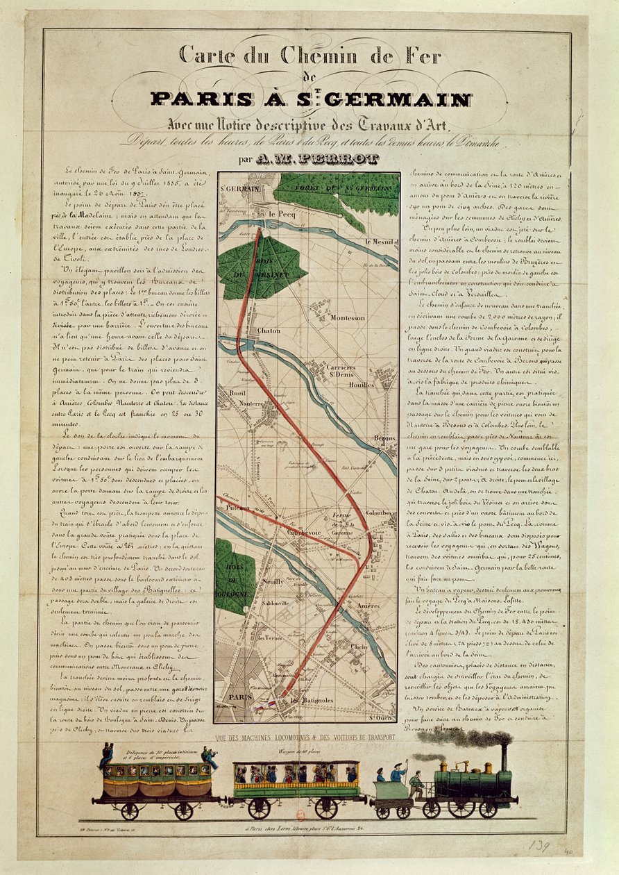 Karta över järnvägen Paris till St. Germain, av A.M. Perrot, 26 augusti 1837 av French School