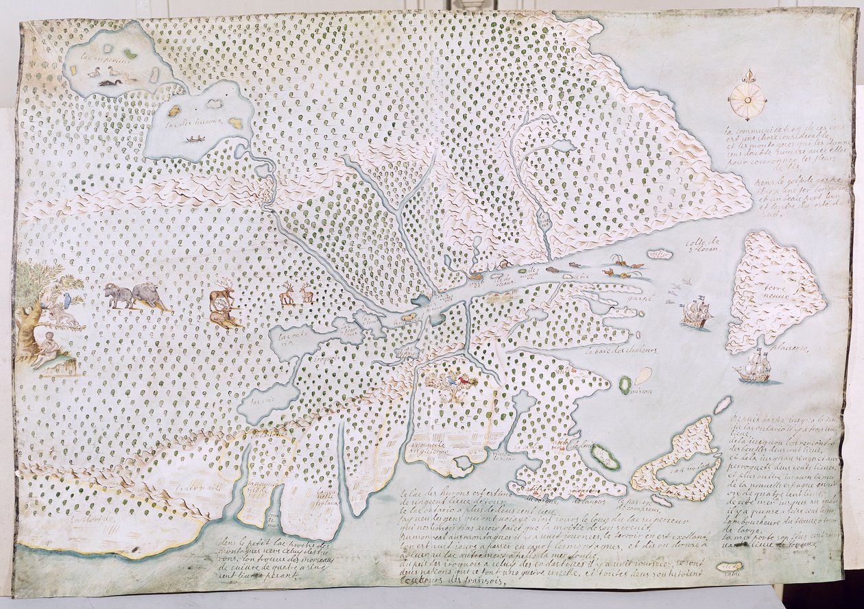 Karta över St. Lawrence Estuary (penna och bläck och wc på papper) av French School