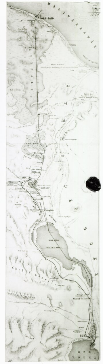 Karta över Suezkanalen, ca 1869 av French School