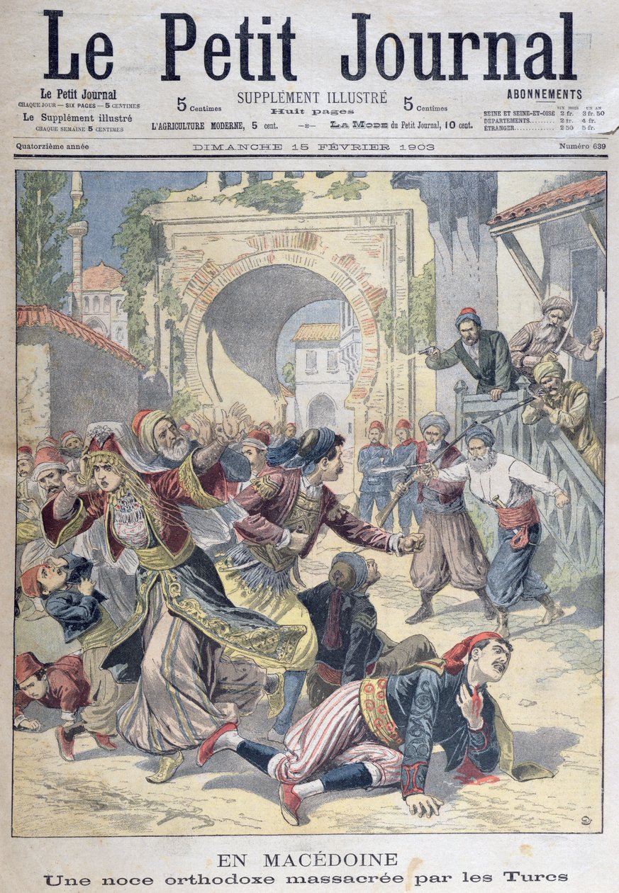 Massaker vid ett makedonsk-ortodoxt bröllop av turkar, från Le Petit Journal, 15 februari 1903 av French School