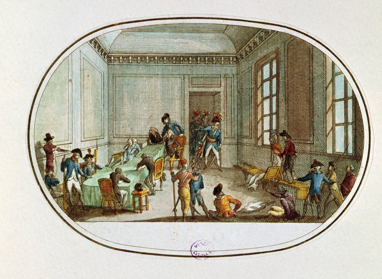 Maximilien de Robespierre (1758-94) skadad i förkammaren till Comite de Salut Public, 10 Thermidor An II (28 juli 1794) av French School