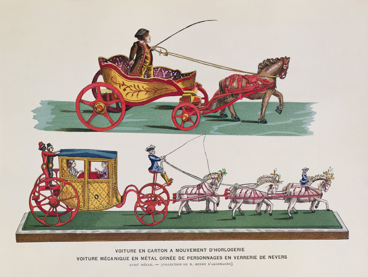 Mekanisk vagn, figurer och hästar från Histoire des Jouets av Henri dAllemagne av French School