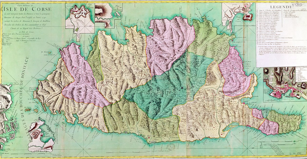 Militärkarta över Korsika, 1768 av French School