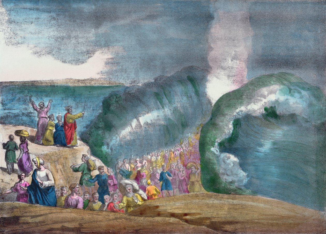 Moses korsar Röda havet (färgstick) av French School
