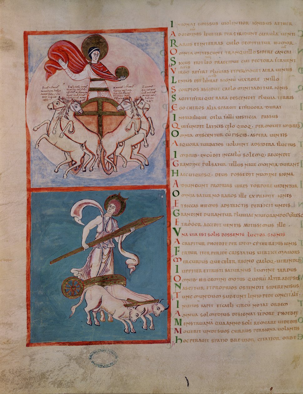 Ms 188 Fol.32v Apollo som solen och Diana som månen, illustration från 
