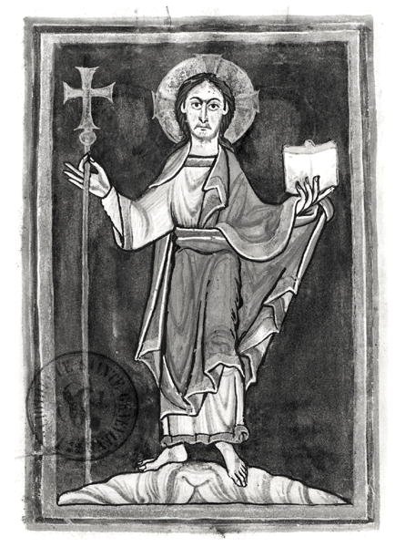 Ms 2657 fol.2v Kristus, från en Benedictional av French School