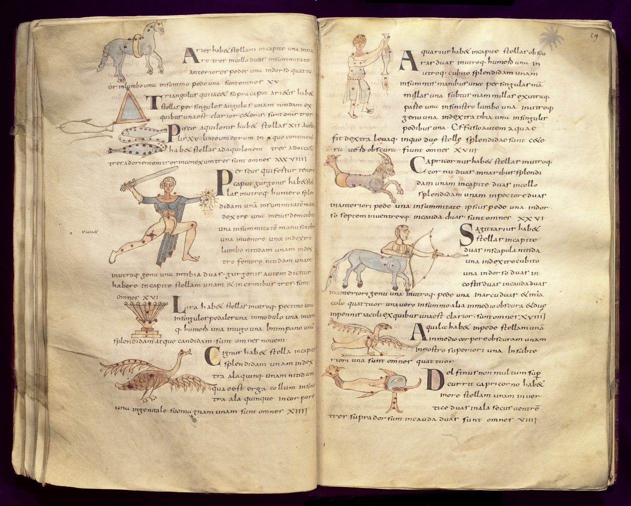Ms 422 Fol.27v och 29v Månens väg över konstellationerna, från 