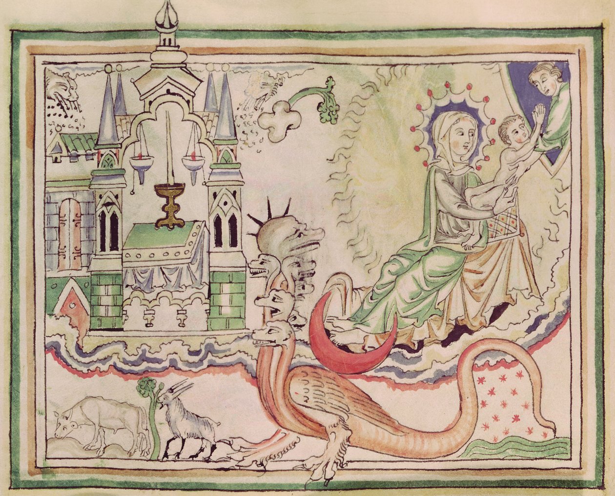 Ms 422 fol.47r Kvinnan födde ett barn och det sjuhövdade monstret av French School
