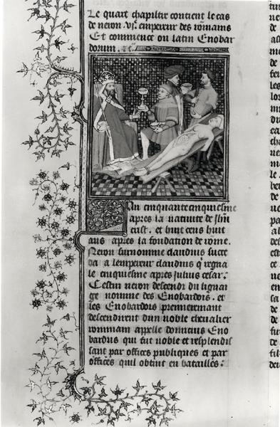 Ms 5193 f.290v Nero som dissekerar sin mor, från Jean Sans Peur-utgåvan av The Cases of Men illustrerad av Giovanni Boccaccio (1313-75) c.1410 av French School