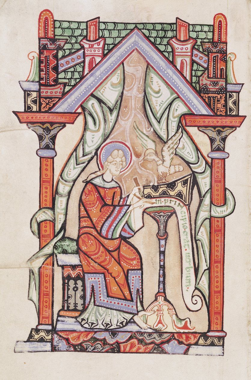 Ms 75 fol.63v St. Johannes evangelisten, från evangelierna enligt St. Matteus och St. John, från Abbey of St. Amand av French School