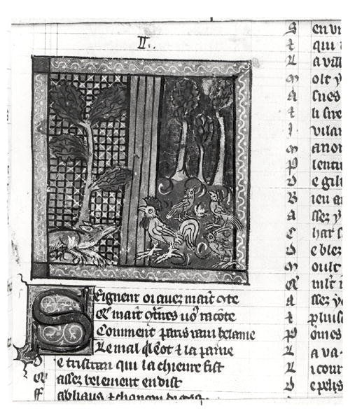 Ms Fr 1580 The Fox Smickrande Chanteclerc, från Le Roman de Renart av French School
