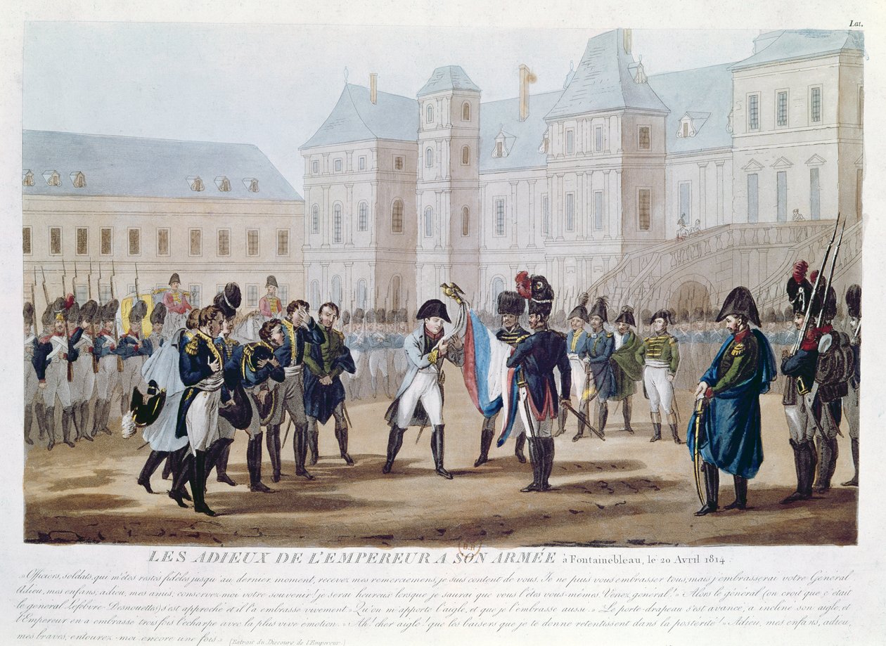 Napoleon I (1769-1821) Kyssar flaggan, eller avskedet i Fontainebleau, 20 april 1814 av French School