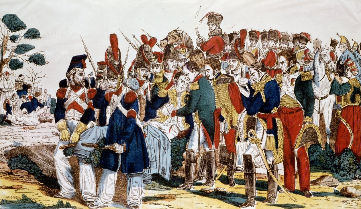 Napoleon I (1769-1821) i Essling vid tiden för Jean Lannes (1769-1809) hertig av Montebello död den 22 maj 1809 av French School