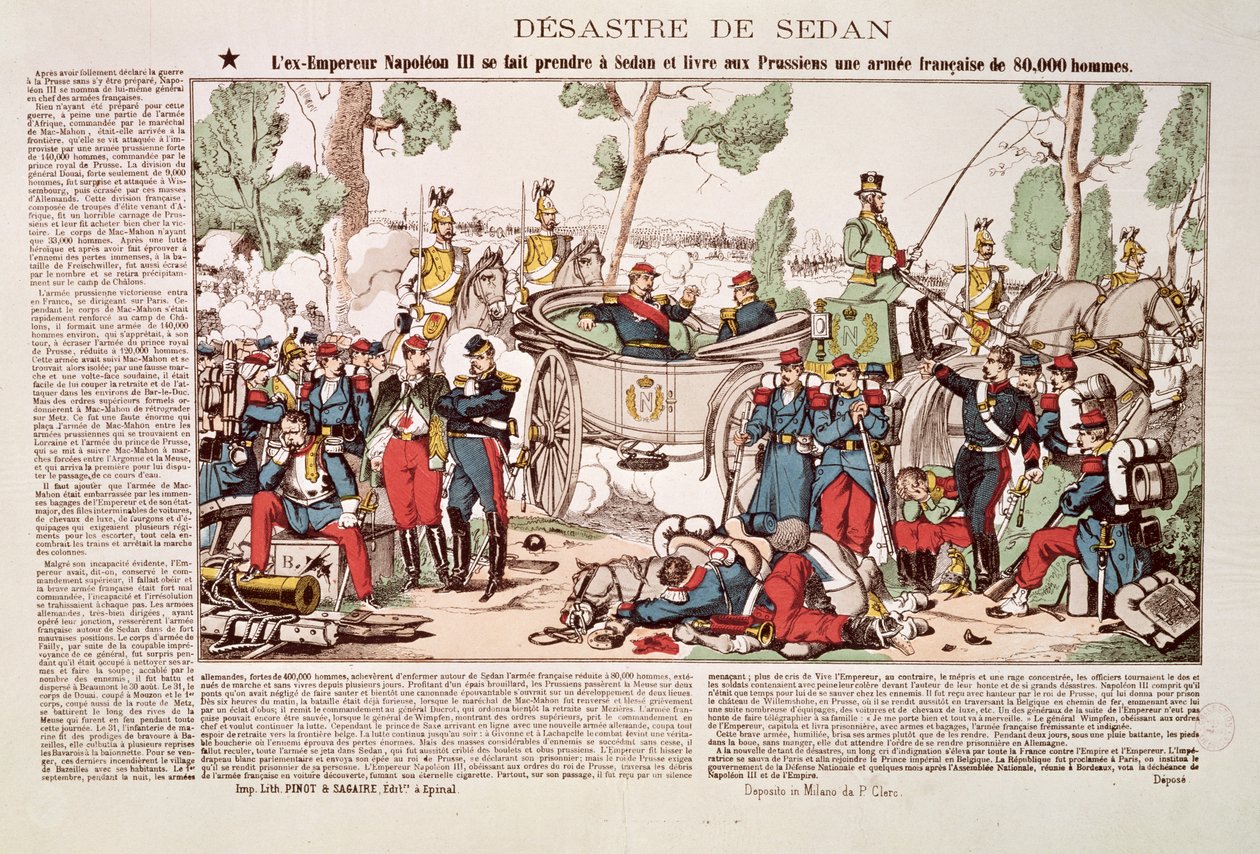 Napoleon III (1808-73) anländer till Sedan och överlämnar 80 000 franska soldater till den preussiska armén, 1 september 1870 av French School