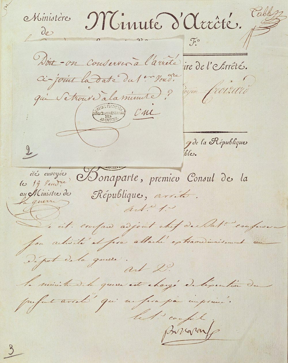 Officiellt dokument undertecknat av Napoleon I (1769-1821) 1 Vendemiaire An 9 (23 september 1800) av French School