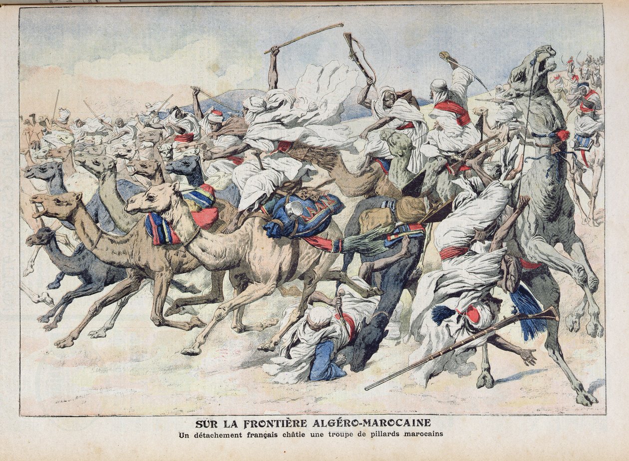 På den algeriskt-marockanska gränsen, en fransk avdelning som straffar en grupp marockanska plundrare, illustration från 