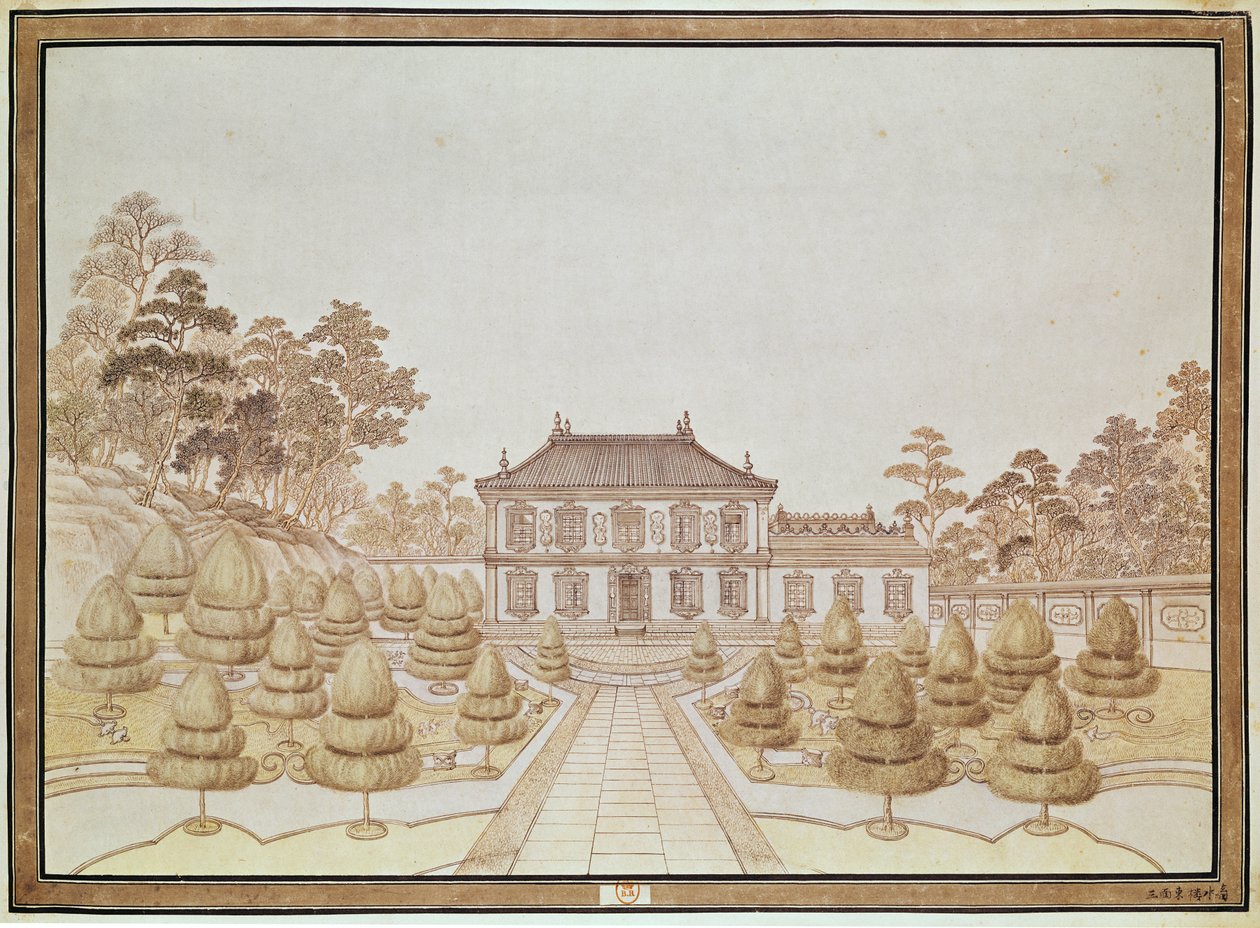 Ett av kejsarens 36 palats i Yuen Ming Yuen, byggt av Benoit 1750 av French School