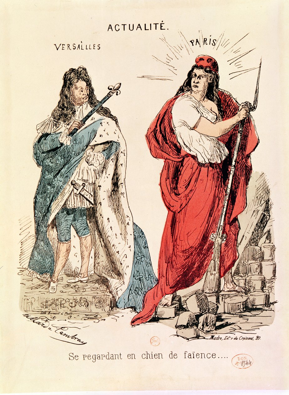 Paris och Versailles stirrar på varandra, 1871 av French School