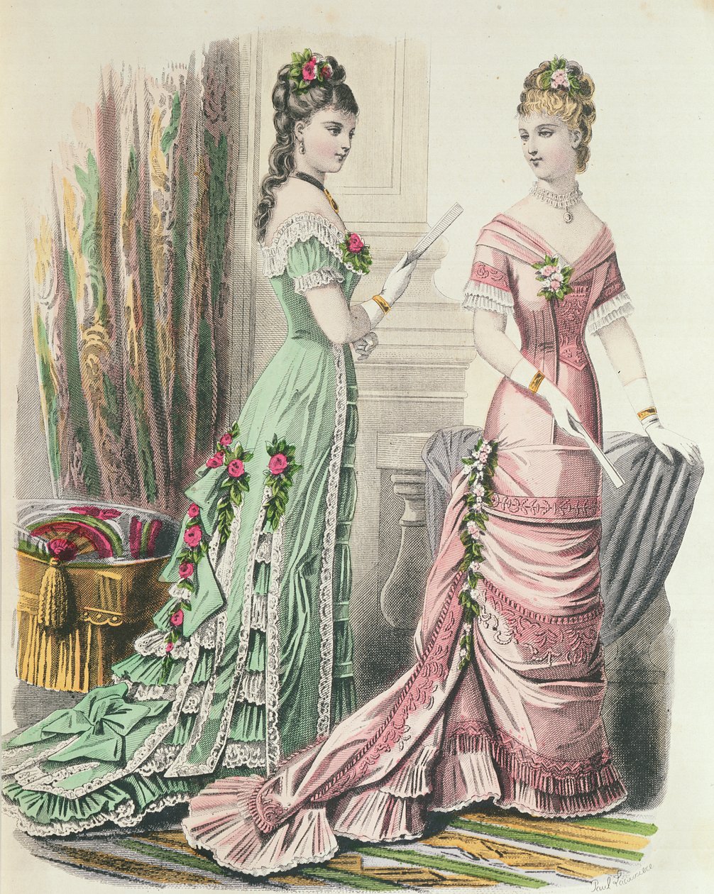 Mode i Paris, ur "Journal des Demoiselles" utgiven av Dupuy Paris, 1878 av French School