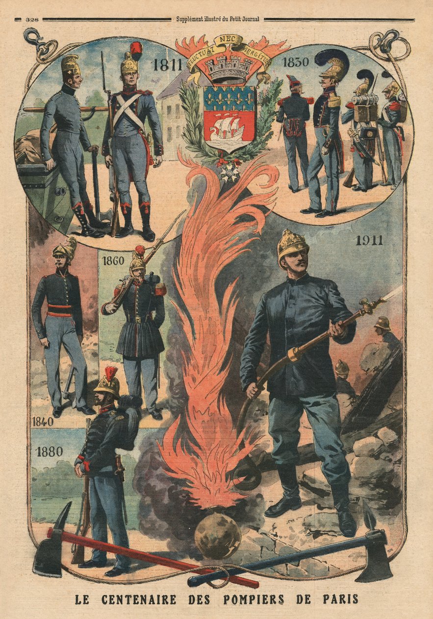 Paris brandmän hundraårsjubileum, illustration från 