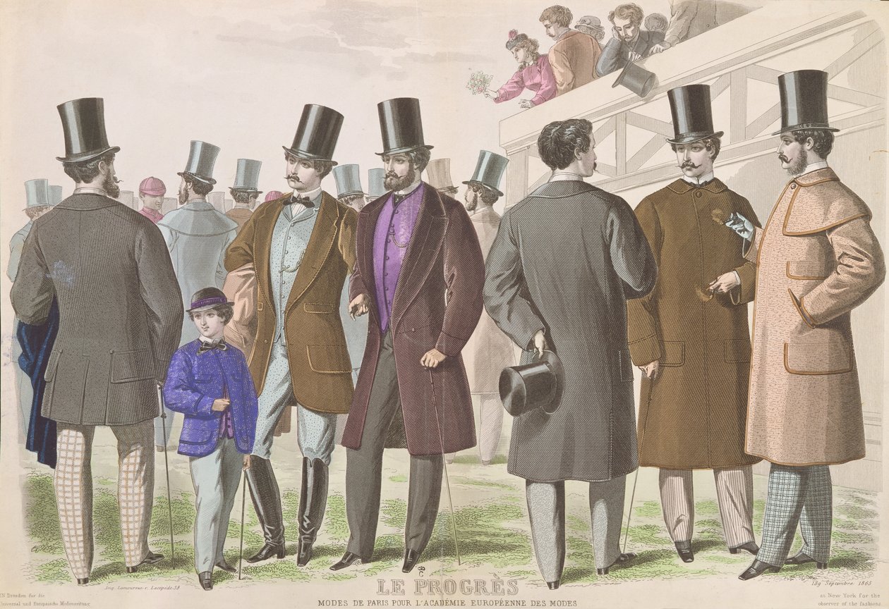 Parisisk reklam för fashionabla maskulina kläder, 1865 av French School